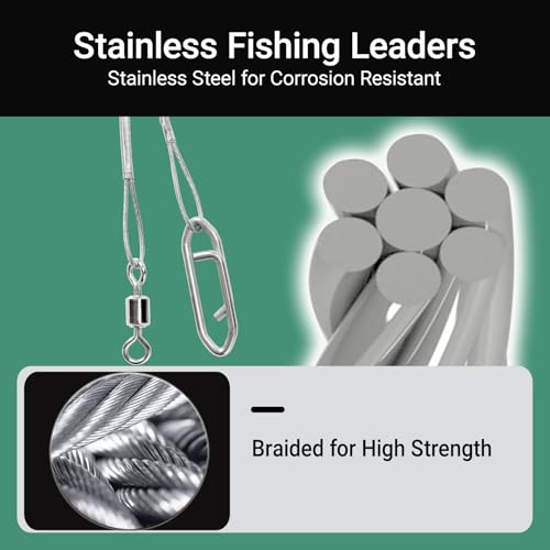 AMYSPORTS High Strength Fishing Leaders Steel Heavy Duty Fishing Leader Wire Line Stainless Wire Leaders Saltwater White Nickel - size: #3 (9.8in-40lb) 30pcs