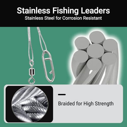AMYSPORTS High Strength Fishing Leaders Steel Heavy Duty Fishing Leader Wire Line Stainless Wire Leaders Saltwater White Nickel - size: #6 (11.8in-70lb) 30pcs
