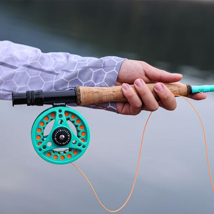 Sougayilang Fly Fishing Combo, 4 Piece Fly Rod and CNC Machined Aluminum Alloy Reel Complete Starter Package with Rod Bag - color: Fly Fishing Combo #5-Turquoisee