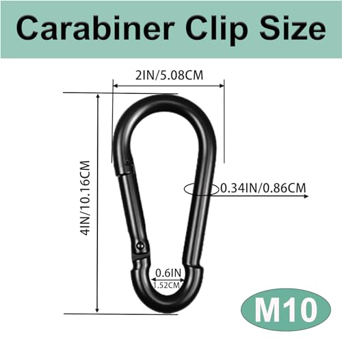 Black Carabiner, Heavy Duty Galvanized Steel Spring Snap Hook Carabiner Clips with 770LBS Holding Capacity, Ideal for Outdoor, Hammock, Swing and Travel (12PCS M10 4Inch) - size: 12PCS-M10, style: Black