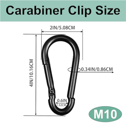 Black Carabiner, Heavy Duty Galvanized Steel Spring Snap Hook Carabiner Clips with 770LBS Holding Capacity, Ideal for Outdoor, Hammock, Swing and Travel (12PCS M10 4Inch) - size: 12PCS-M10, style: Black