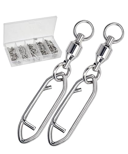 Ball Bearing Swivel with Speed Clips Snap Kit 22pcs - Heavy Duty Stainless Steel Polished Silver Fishing Swivels Snaps Sizes 0#- 4#, 44LB-99LB Saltwater Freshwater Fishing Lure Quick Clips