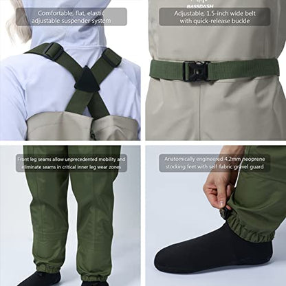 BASSDASH IMMERSE Women’s Breathable Stocking Foot Fishing Waders Waterproof Lightweight Chest Wader - size: Large 9-10