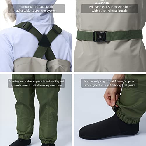 BASSDASH IMMERSE Women’s Breathable Stocking Foot Fishing Waders Waterproof Lightweight Chest Wader - size: Medium 6-7