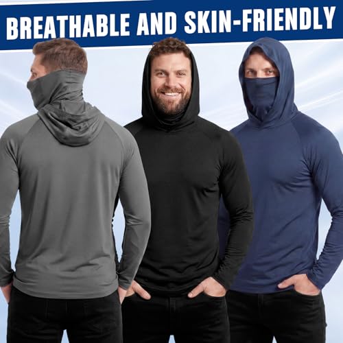 Unittype 6 Pack Men's UPF 50+ Sun Protection Hoodies Long Sleeve Cooling Shirts with Face Mask Moisture Wicking Sun Shirt - size: X-Large