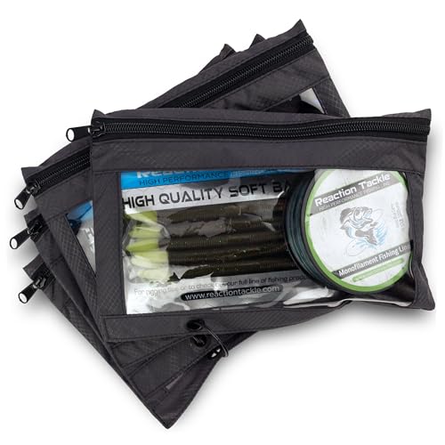 Reaction Tackle Deluxe Bait Binder, Water Resistant Soft Bait Storage System for Soft Plastics and Rigs with Zippered Sleeves, 4 Sleeves Single Pocket - size: 4 Sleeves Single Pocket