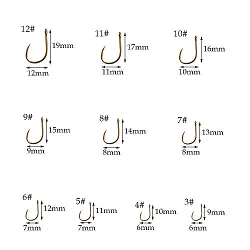 500pcs Small Fishing Hooks Black High Carbon Fishing Hooks Set 10 Sizes with a Plastic Box (500pcs Gold)