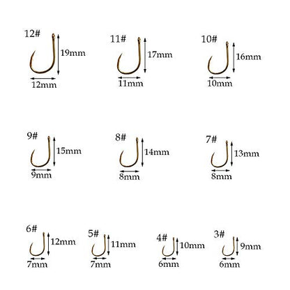500pcs Small Fishing Hooks Black High Carbon Fishing Hooks Set 10 Sizes with a Plastic Box (500pcs Gold)