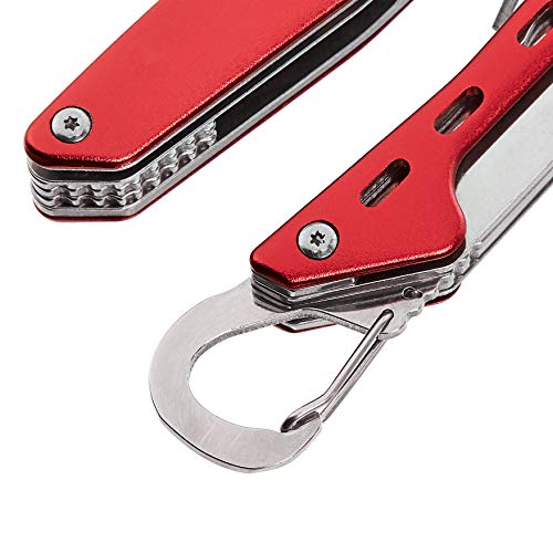 Amazon Basics 10-in-1 Stainless Steel Multitool for Hiking and Survival Gear with Needlenose Pliers, Wire Cutter, Saw, Safety Lock, Nylon Sheath, Red - color: Red, size: 10-in-1