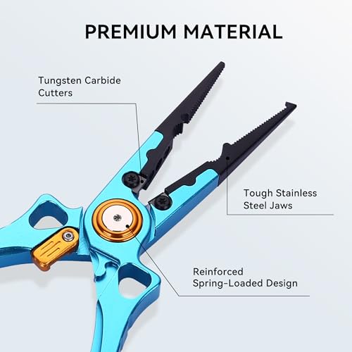 Fishing Pliers Hook Remover, Saltwater Split Ring Pliers with Safety Lock, Fishing Gear with Sheath and Lanyard, Fishing Gifts for Men - color: Blue