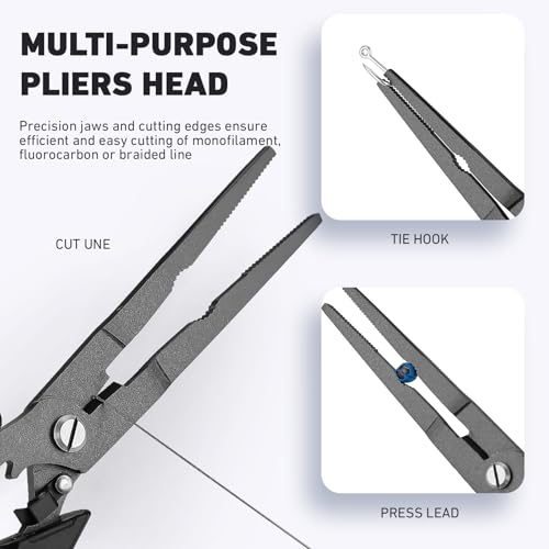 Golden J Teflon Fishing Pliers, Multi-Function Hook Remover-Long Nose Pliers, PE/Braided Line Cutter, Saltwater Resistant Fishing Gear, For Deep-Sea, Ice & Surf Fishing - Ideal for Anglers