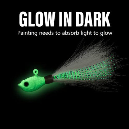 Dr.Fish 3 Pack Bucktail Jig Lure Hair Jig Saltwater Freshwater Lures Surf Fishing Bass Flounder Striper Bluefish Halibut Redfish - color: Glow in Dark(pack of 3), size: 1 oz