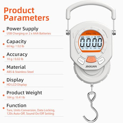 Fishing Scale Luggage Scale 132lb/60kg Digital Fish Scale, Fish Weight Scale with Backlit LCD Display, Luggage Weight Scale with 4 Units, 2 AAA Batteries, Hanging Scale for Fishermen Travelers - style: Battery Powered