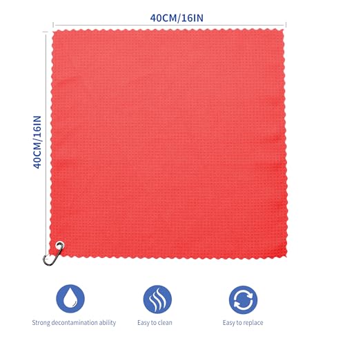 6 Pcs Golf Bag Towels,16" X 16",Microfiber Waffle Pattern for Golf Bags for Men Women,Fishing Essentials Gifts with Carabiner Clip,Dish Cloth,Kitchen Clean Towels - color: Red