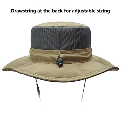BASSDASH UPF 50+ Sun Fishing Hat Water Resistant with Detachable Neck Flap - color: Dark Khaki