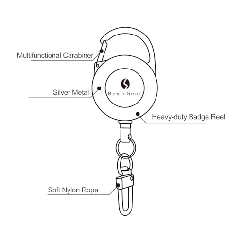 BasicGear Zinger Retractable Keychain 2 Pack – Brushed Metal with 24" Cord, Heavy Duty Badge Reel for Fishing & Outdoors
