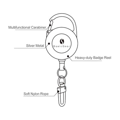 BasicGear Zinger Retractable Keychain 2 Pack – Brushed Metal with 24" Cord, Heavy Duty Badge Reel for Fishing & Outdoors