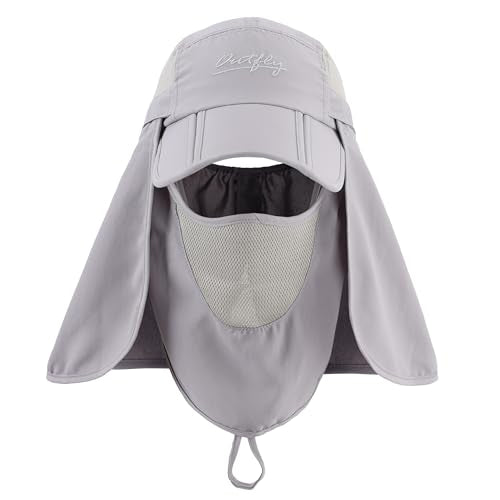 Connectyle Men's Foldable Baseball Sun Cap with Removable Face Mask Neck Flap Cover UPF 50+ Sun Protection Fishing Hiking Hat - color: Light Grey
