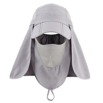 Connectyle Men's Foldable Baseball Sun Cap with Removable Face Mask Neck Flap Cover UPF 50+ Sun Protection Fishing Hiking Hat - color: Light Grey