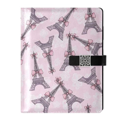 Eiffel Tower Pink Bow A5 PU Leather Refillable Binder,Business Notebook Travel Planner with Expandable Pockets,6-Ring,Pen Storage & Easy-Clean Surface for Daily Use - color: Eiffel Tower Pink Bow