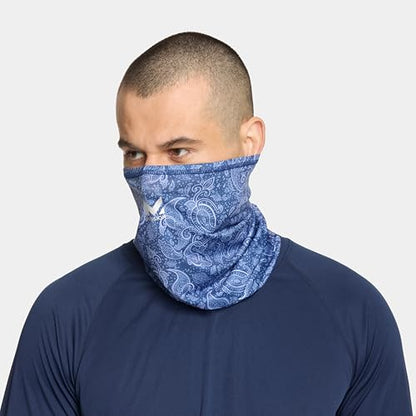 MISSION Multi-Use Neck Gaiter Face Mask for Ski & Outdoors, UPF 50, Breathable Lightweight Fabric - color: Navy Paisley