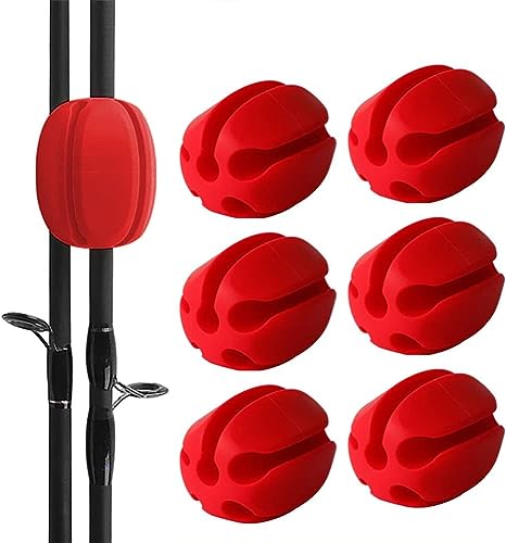 10Pcs Silicone Fishing Rod Holder Straps, 5 Hole Portable Fishing Rod Fixed Ball, Rubber Fishing Pole Clips Fly Fishing Accessories - color: Red