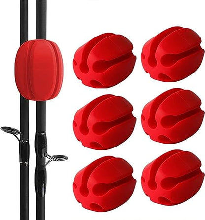10Pcs Silicone Fishing Rod Holder Straps, 5 Hole Portable Fishing Rod Fixed Ball, Rubber Fishing Pole Clips Fly Fishing Accessories - color: Red