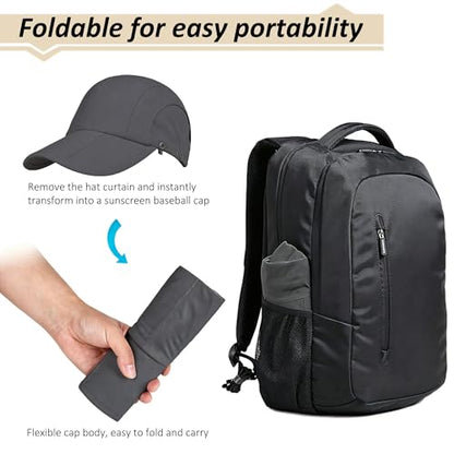 2Pack Men’s Foldable Sun Hat with Removable Face Mask & Neck Flap, UPF 50+ UV Protection, Quick-Drying Outdoor Fishing Cap - color: Dark Grey+khaki