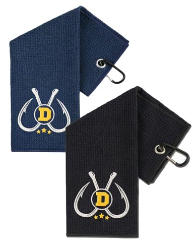 Embroidered Fishing Towels with Clip, Personalized Microfiber Towel Accessories for Fishing Lovers, 16x16 Inches, Pack of 2, Initial D - color: D