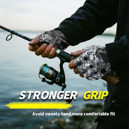 Stubby Fingerless Fishing Gloves Men - Lightweight Breathable Anti-Slip Kayak Gloves Women for Kayaking, Sailing,Paddling,Rowing - color: Camouflage gray, size: Small-Medium