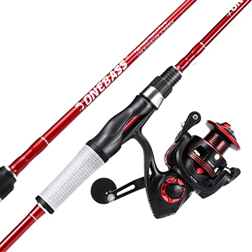 One Bass Spirit Flame Fishing Rod Reel Combo, Spinning Fishing Pole with Graphite 2Pc Blanks, Stainless Steel Guides - color: Red, size: 7'0"Medium Heavy-Fast with 2000 Reel