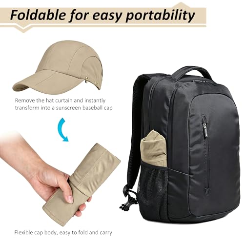 2Pack Men’s Foldable Sun Hat with Removable Face Mask & Neck Flap, UPF 50+ UV Protection, Quick-Drying Outdoor Fishing Cap - color: Light Grey+khaki