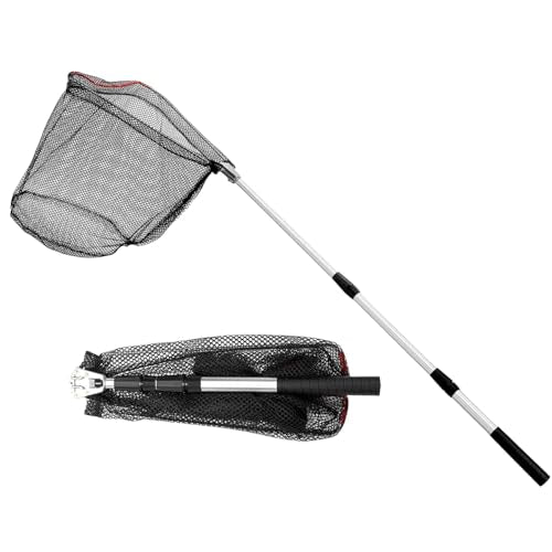 Telescopic Fishing Landing Net, Folding Fishing Nets with Telescopic Rod Handle for Fish Catch Release, Aquarium, Ponds Floating Objects, Carp Trout - color: White pole+black net