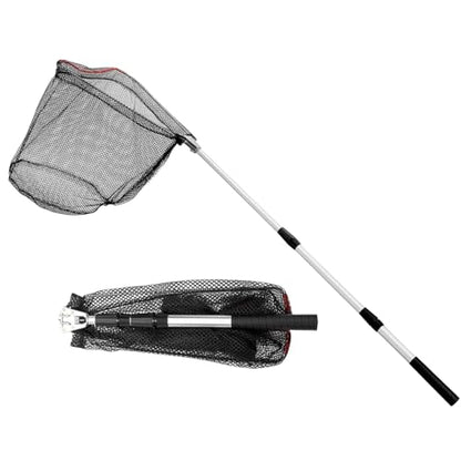 Telescopic Fishing Landing Net, Folding Fishing Nets with Telescopic Rod Handle for Fish Catch Release, Aquarium, Ponds Floating Objects, Carp Trout - color: White pole+black net