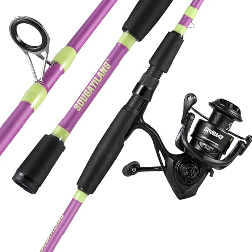 Sougayilang Fishing Rod Combo, 2-Piece 6-Foot Graphite & Fiberglass Rod with Anti-Reverse Spinning Fishing Reel - color: Purple 6'0" Rod with 1000 Reel- 2Pack