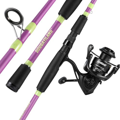 Sougayilang Fishing Rod Combo, 2-Piece 6-Foot Graphite & Fiberglass Rod with Anti-Reverse Spinning Fishing Reel - color: Purple 6'0" Rod with 1000 Reel- 2Pack
