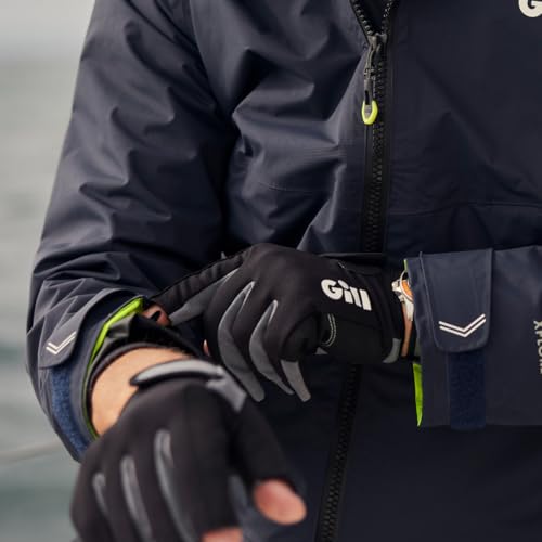 Gill Deckhand Sailing Gloves - Long Fingers with Exposed Finger and Thumb - 50+ UV Sun Protection & Water Repellent - color: Black, size: Small