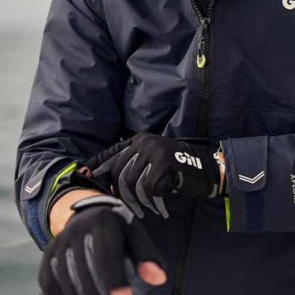Gill Deckhand Sailing Gloves - Long Fingers with Exposed Finger and Thumb - 50+ UV Sun Protection & Water Repellent - color: Black, size: Medium