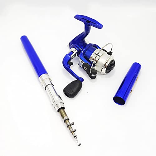 Compact Pocket Telescopic 38inch Mini Pen Fishing Rod Spinning Reel Combos Pen Folded Fishing Pole Spinning Wheel Gift for River, Lake, Reservoir, Ice Fishing and So On - color: Blue