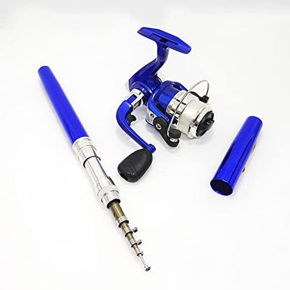 Compact Pocket Telescopic 38inch Mini Pen Fishing Rod Spinning Reel Combos Pen Folded Fishing Pole Spinning Wheel Gift for River, Lake, Reservoir, Ice Fishing and So On - color: Blue