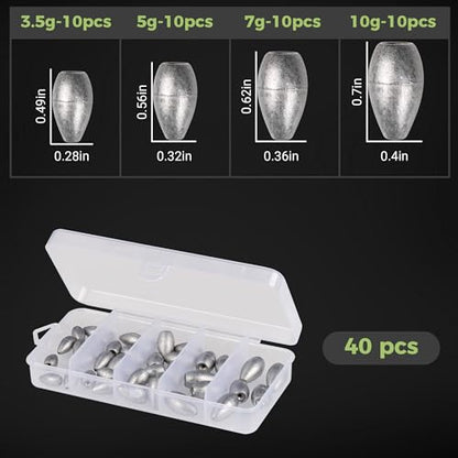 Lead Worm Weights, Bullet Fishing Sinkers for Texas Rig | 40/50 Pack Lead Worm Weights, Smooth Hole , Weedless Rig for Texas Rig and Finesse Bass Fishing 1/8 3/16 1/4 3/8oz - size: mixed size-40oz