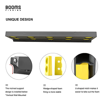 Booms Fishing Rod Holder for Garage: Wall Mount Fishing Pole Holders for Garage | Fishing Rod Rack Holds Up to 10 Rods, Vertical/Horizontal/Ceiling Fishing Pole Racks, WV4 Gray + Yellow - color: Gray + Yellow