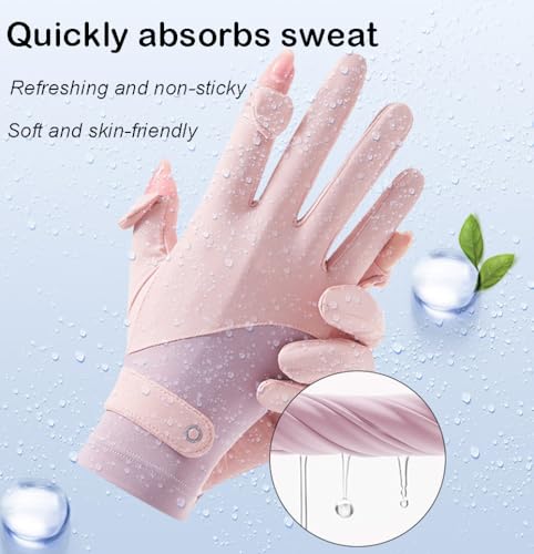 Eohak Women UV Sun Protection Gloves Full Finger Touchscreen Gloves Summer Outdoor Cyling Driving Gloves - color: Pink