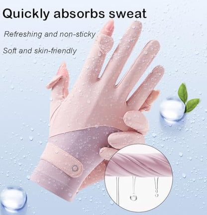 Eohak Women UV Sun Protection Gloves Full Finger Touchscreen Gloves Summer Outdoor Cyling Driving Gloves - color: Pink