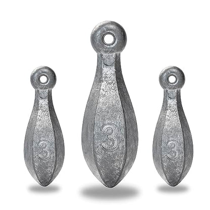 BLUEWING Bank Sinker 1LB/2LB/3LB/5LB/6LB Box Fishing Weights Saltwater Bullet Lead 1oz,2oz,3oz,5oz,8oz,10oz,12oz,16oz,32oz - style: #08 3oz, 30 Pack