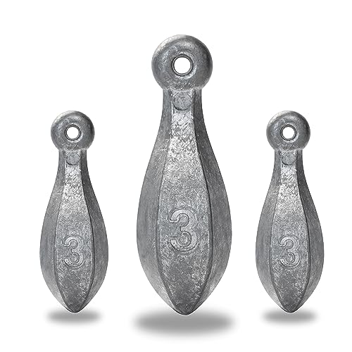BLUEWING Bank Sinker 1LB/2LB/3LB/5LB/6LB Box Fishing Weights Saltwater Bullet Lead 1oz,2oz,3oz,5oz,8oz,10oz,12oz,16oz,32oz - style: #08 3oz, 30 Pack