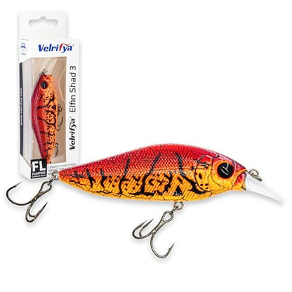 Flat Sided Japanese-Style Crankbait Elfin Shad – Medium Diving Bass Fishing Lure, Hard Bait Shad Crankbait for Freshwater Velrifya - color: 01-Fire Craw