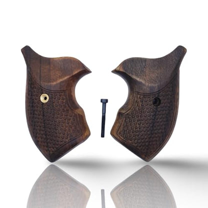 J Round Revolver Grips Compatible with S&W, Real Wood Gun Grips fits Smith & Wesson J Frame Round Butt .38 Special and 9mm Revolvers/Screw Included - color: Fishscale - Brown, size: Walnut Wood