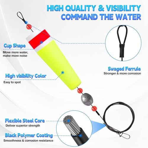 3/4PCS Popping Corks Fishing Bobbers Float Rigs for Saltwater Freshwater Fishing Tackle Weighted Bobbers Size 3IN/4IN/5IN