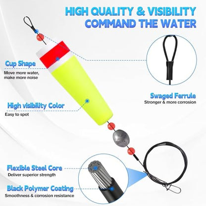 3/4PCS Popping Corks Fishing Bobbers Float Rigs for Saltwater Freshwater Fishing Tackle Weighted Bobbers Size 3IN/4IN/5IN